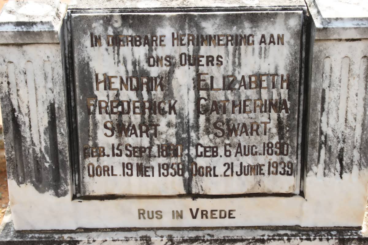 SWART Hendrik Frederick 1890-1958 &amp; Elizabeth Catherina 1890-1939