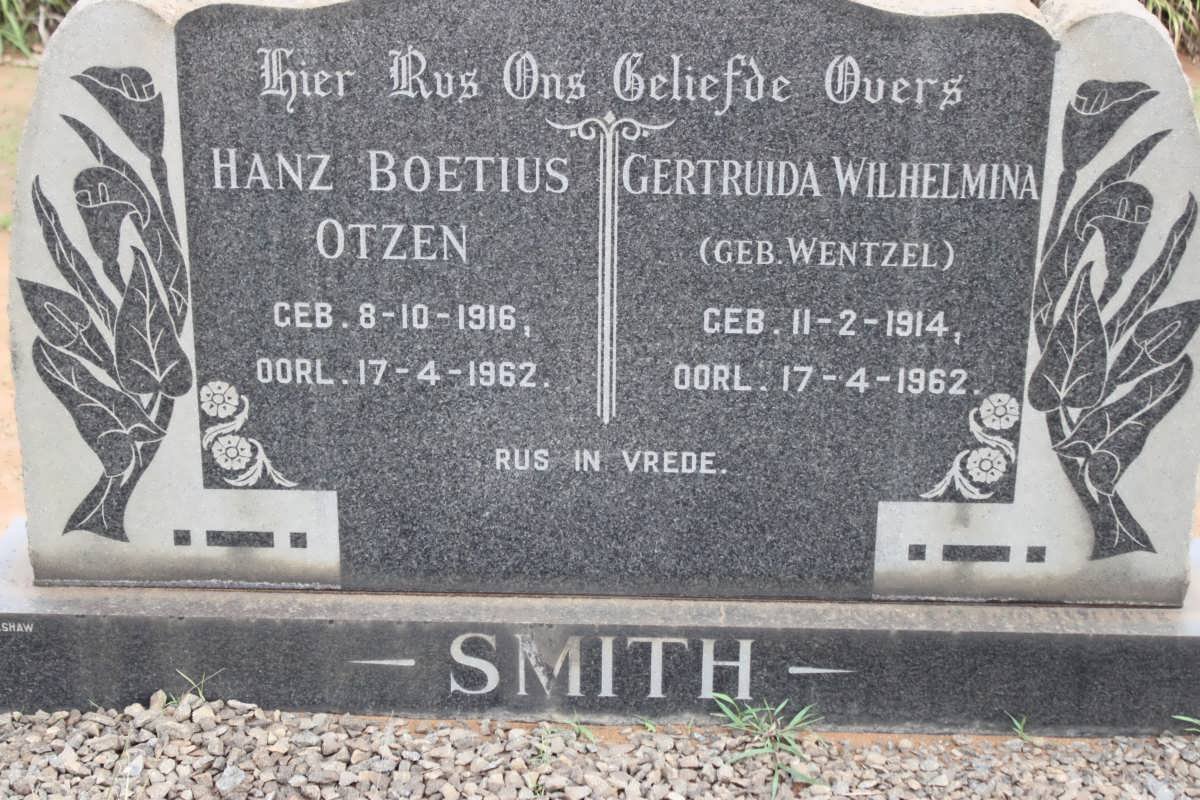 SMITH Hanz Boetius Otzen 1916-1962 &amp; Gertruida Wilhelmina WENTZEL 1914-1962