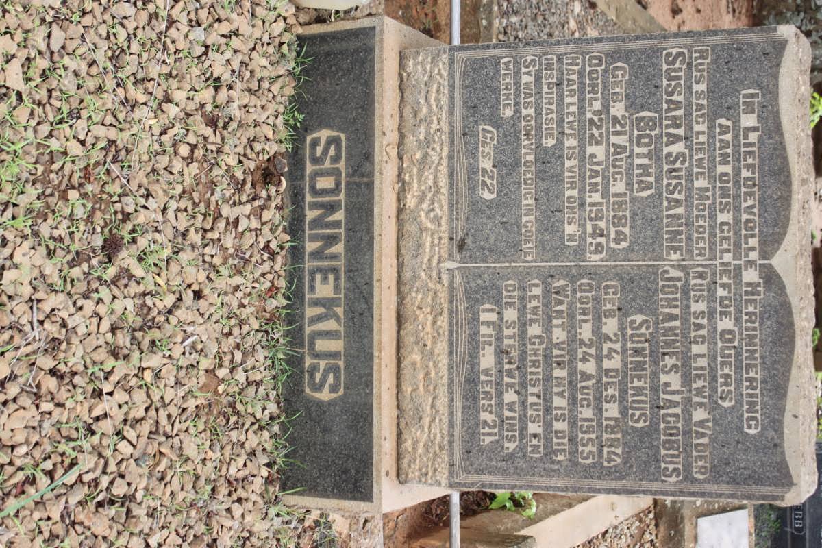 SONNEKUS Johannes Jacobus 1884-1955 &amp; Susara Susanne BOTHA 1884-1949
