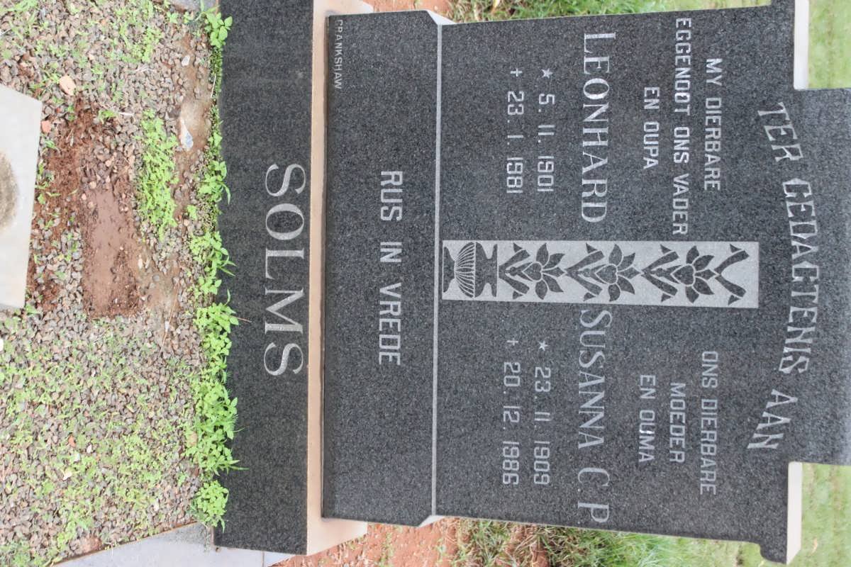 SOLMS Leonhard 1901-1981 &amp; Susanna C.P. 1909-1986