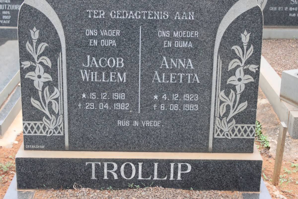 TROLLIP Jacob Willem 1918-1982 &amp; Anna Aletta 1923-1983