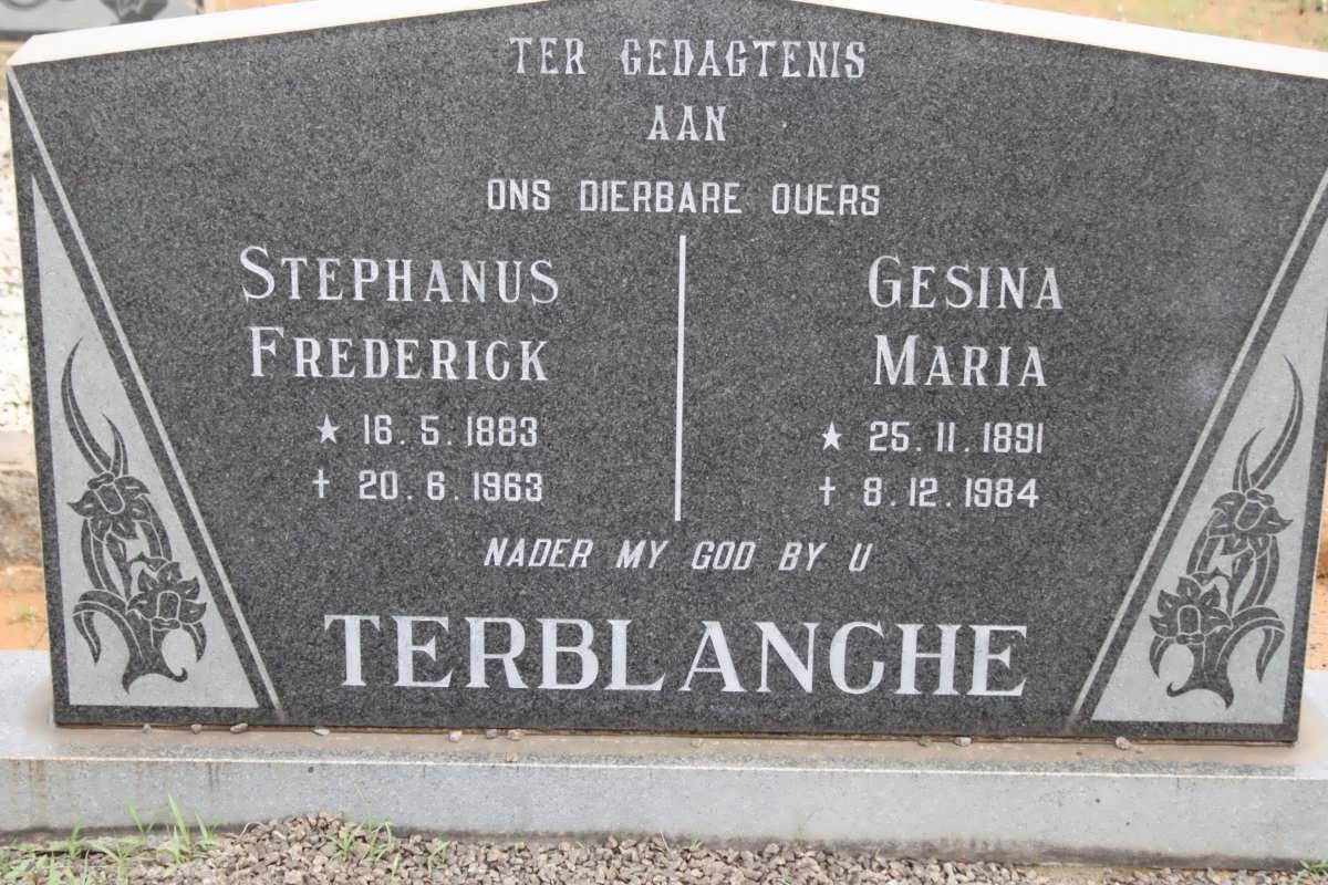 TERBLANCHE Stephanus Frederick 1883-1963 &amp; Gesina Maria 1891-1984