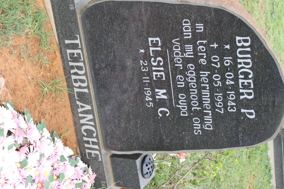 TERBLANCHE Burger P. 1943-1997 &amp; Elsie M.C 1945-