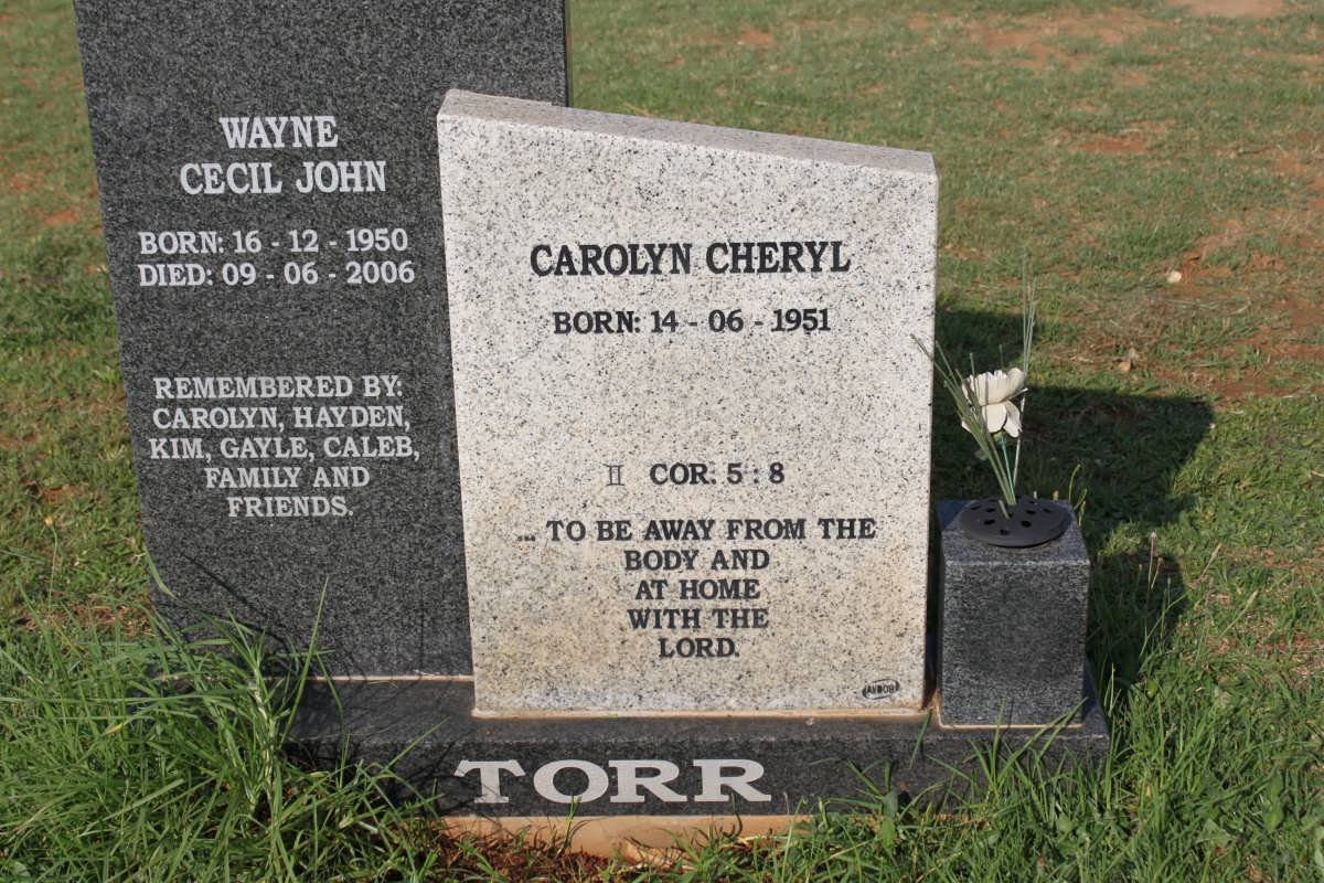 TORR Wayne Cecil John 1950-2006 &amp; Carolyn Cheryl 1951-