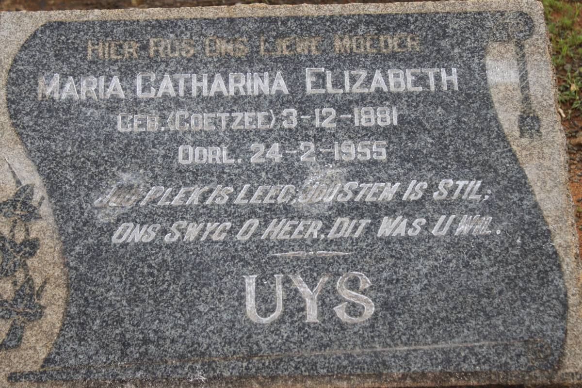 UYS Maria Catharina Elizabeth nee COETZEE 1881-1955