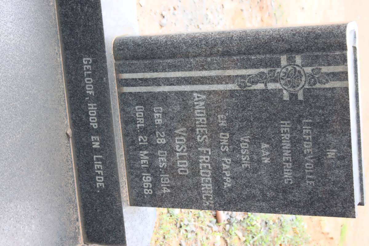VOSLOO Andries Frederick 1914-1968 &amp; Aletta Maria FOURIE 1919-1987