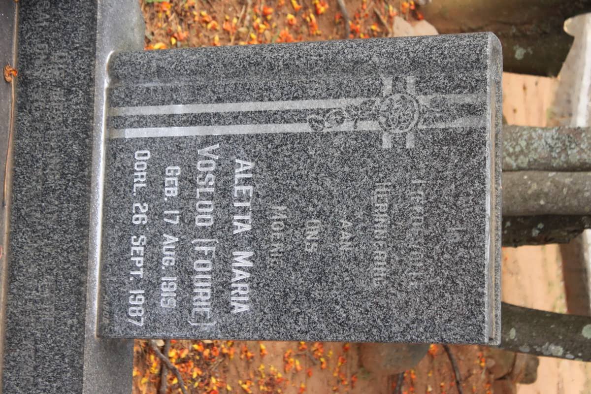 VOSLOO Aletta Maria nee FOURIE 1919-1987
