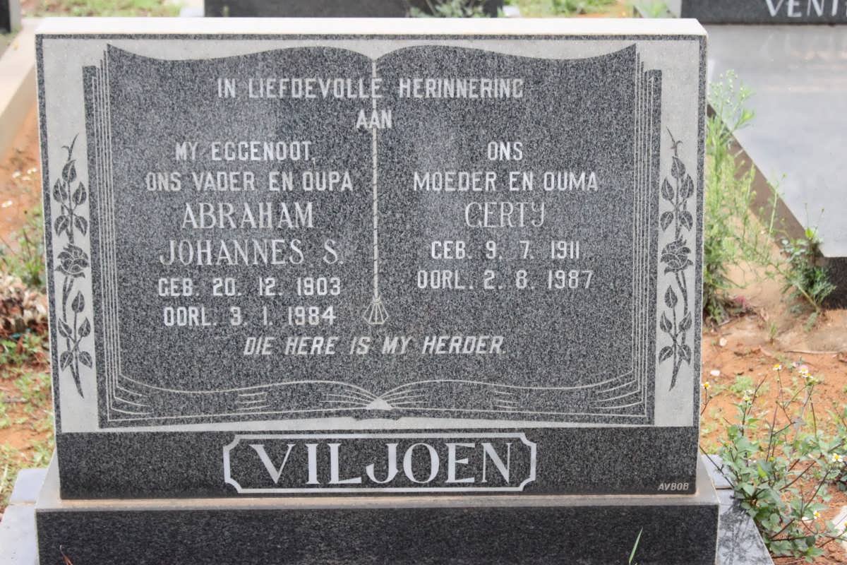 VILJOEN Abraham Johannes S. 1903-1984 &amp; Gerty 1911-1987