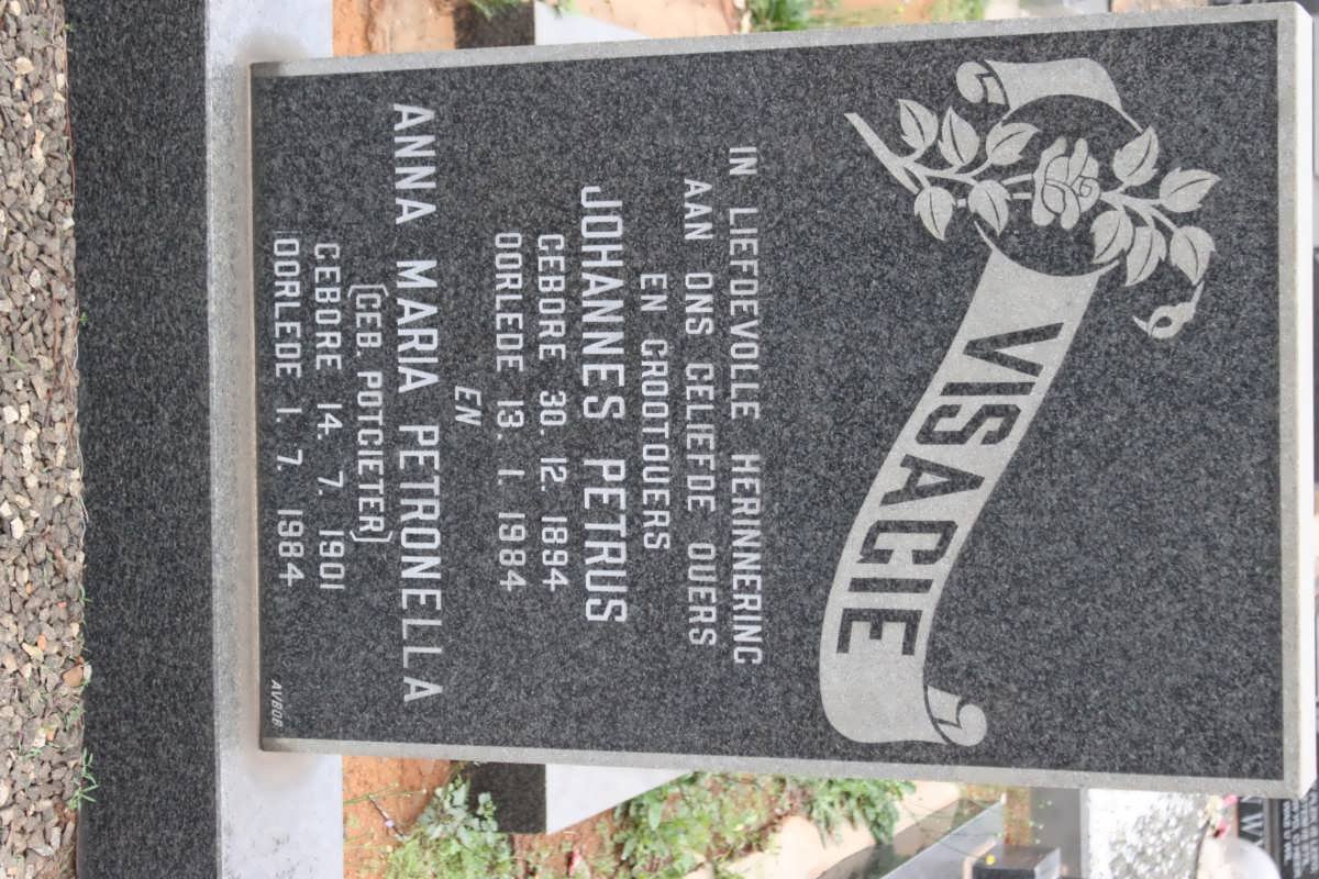 VISAGIE Johannes Petrus 1894-1984 &amp; Anna Maria Petronella POTGIETER 1901-1984