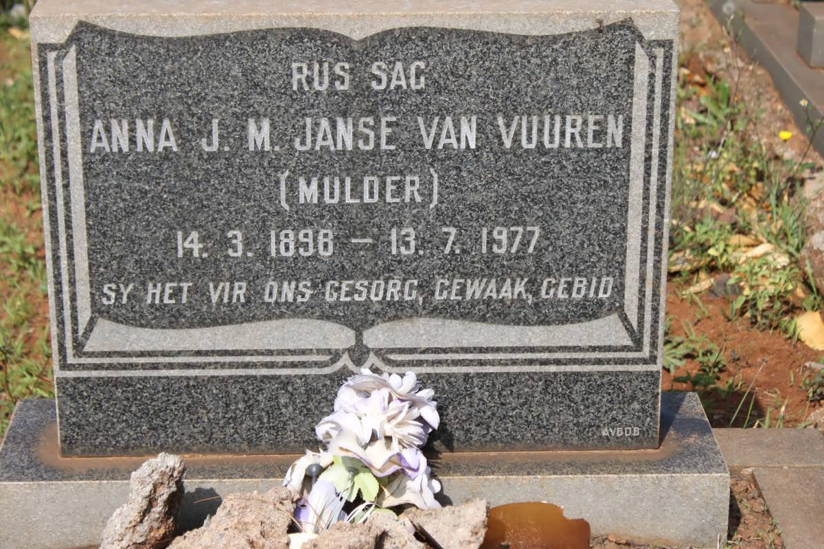 VUUREN Anna J.M.,  Janse van nee MULDER 1898-1977