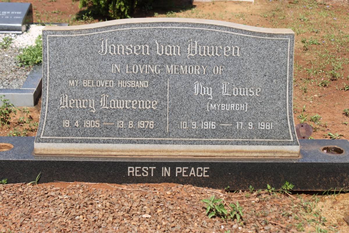VUUREN Henry Lawrence, Jansen van 1905-1976 &amp; Ivy Louise MYBURGH 1916-1981