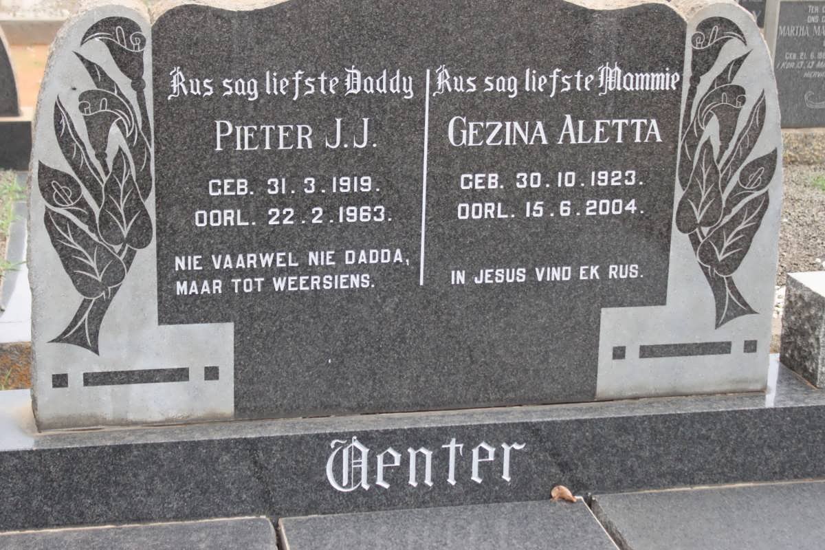 VENTER Pieter J.J. 1919-1963 &amp; Gezina Aletta 1923-2004
