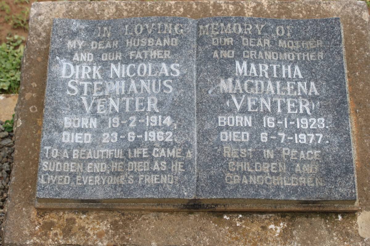 VENTER Dirk Nicolas Stephanus 1914-1962 &amp; Martha Magdalena 1923-1977