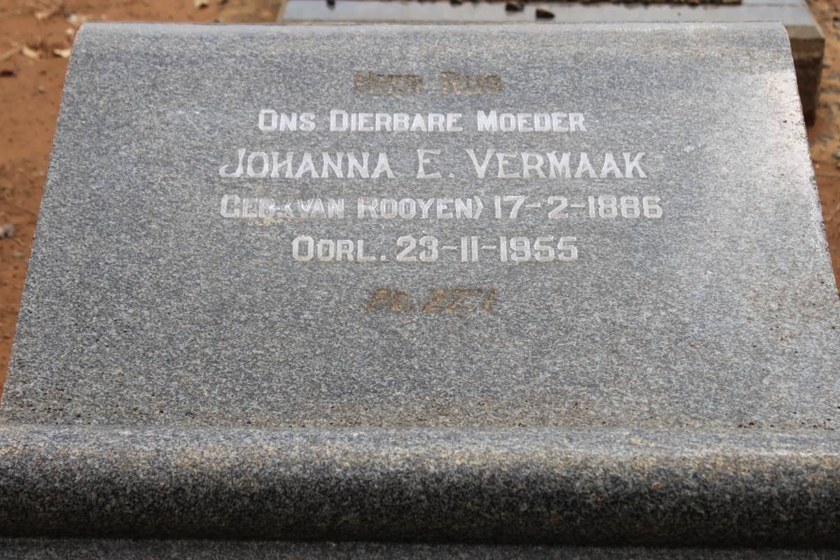 VERMAAK Johanna E. nee VAN ROOYEN 1886-1955