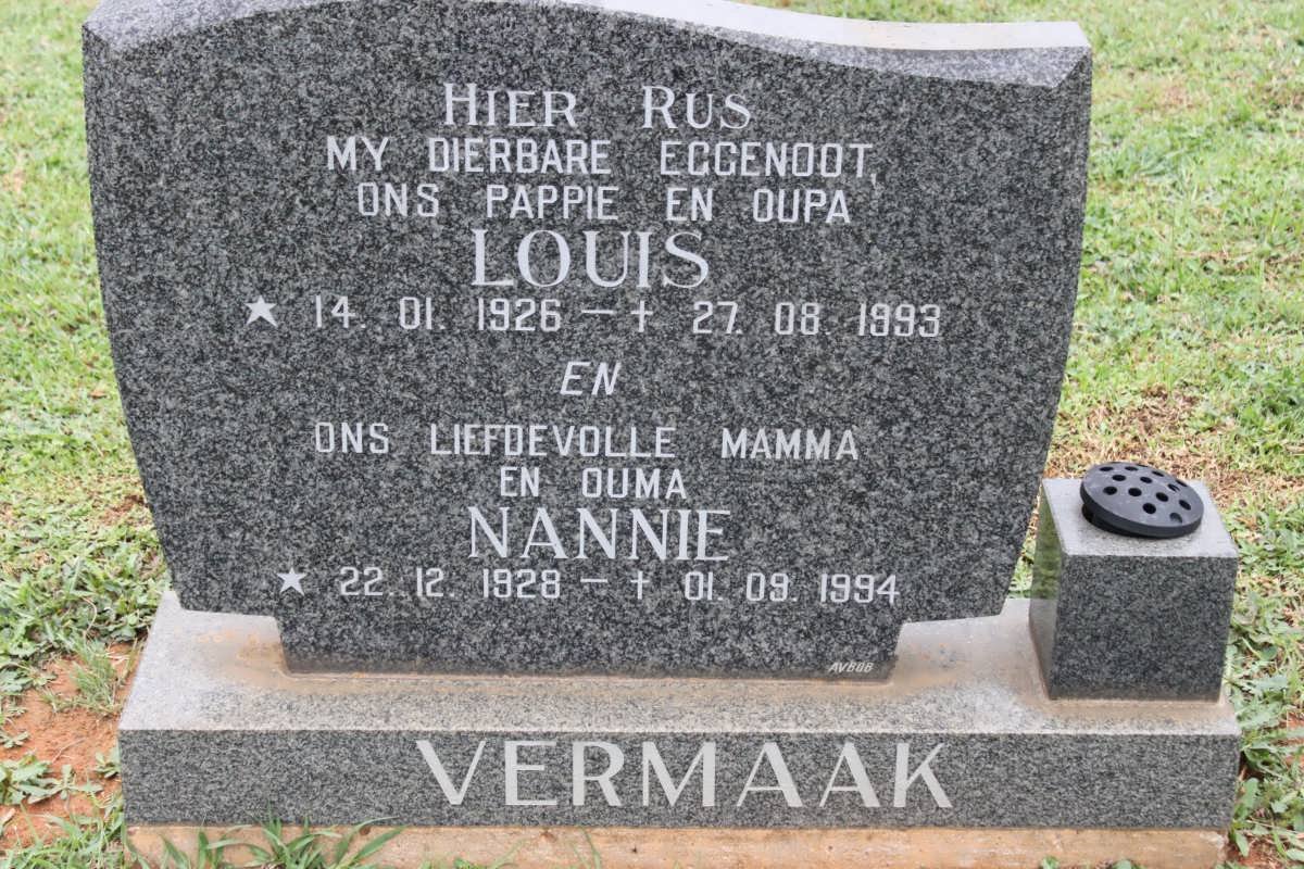 VERMAAK Louis 1926-1993 &amp; Nannie 1928-1994
