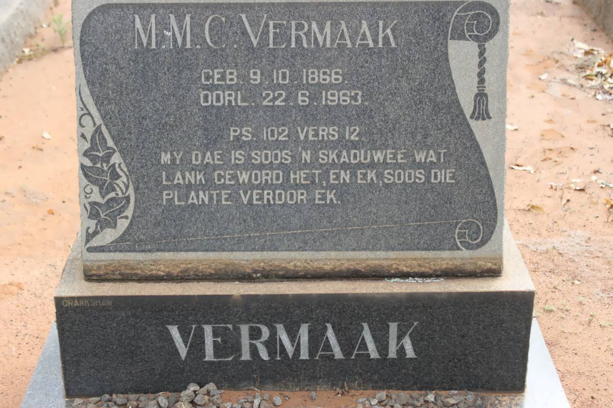 VERMAAK M.M.C. 1866-1963