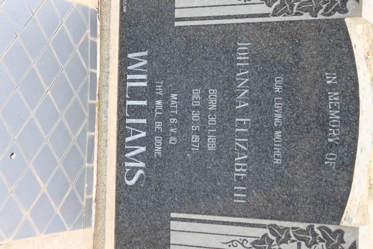WILLIAMS Johanna Elizabeth 1881-1971