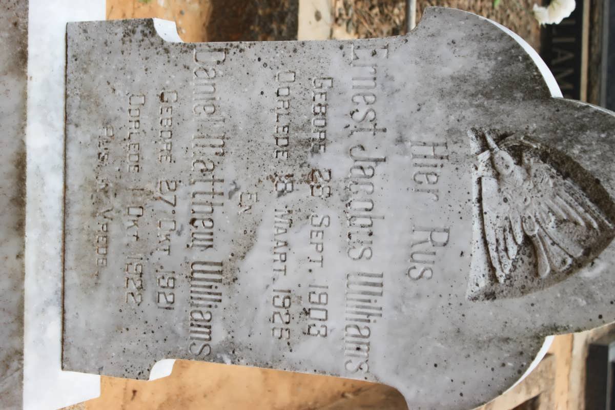 WILLIAMS Ernest Jacobus 1903-1926 :: WILLIAMS Daniel Matthew 1921-1922