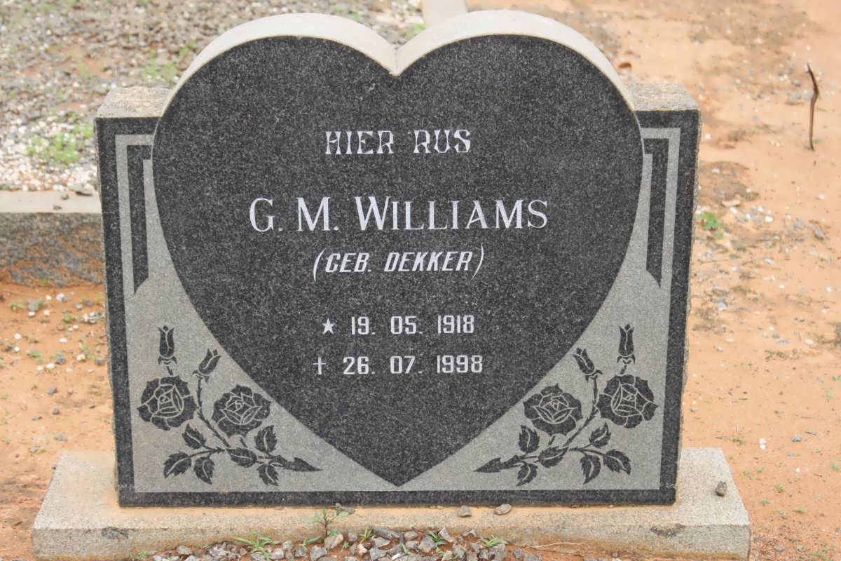 WILLIAMS G.M. nee DEKKER 1918-1998