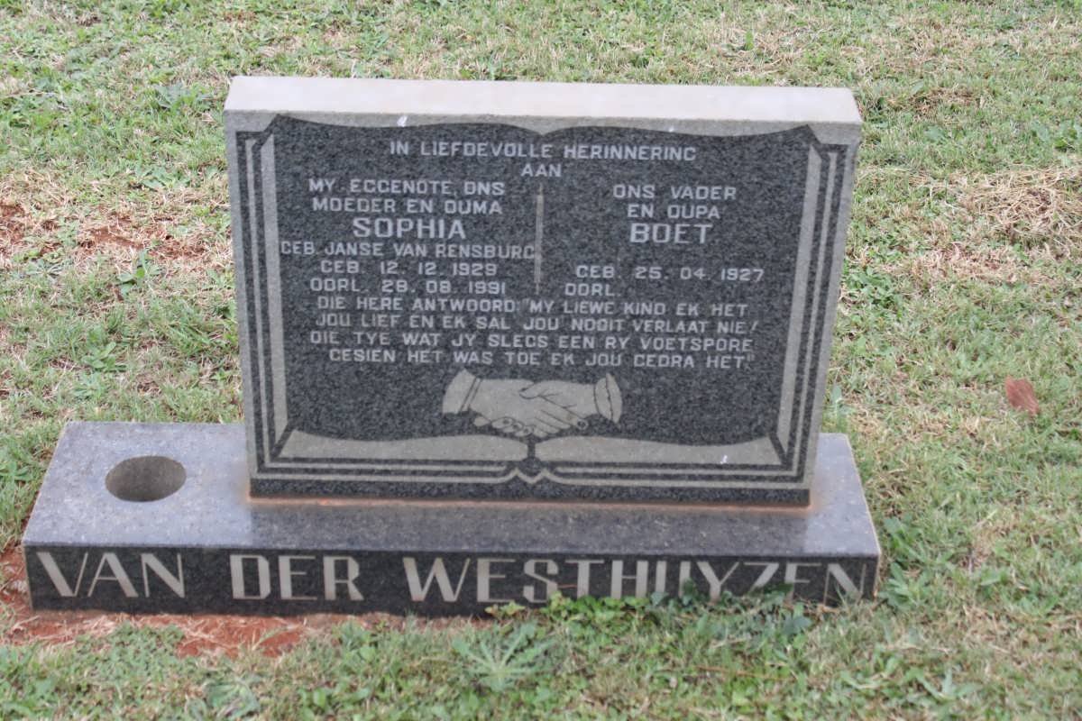 WESTHUYZEN Boet, van der 1927- &amp; Sophia JANSE VAN RENSBURG 1929-1991