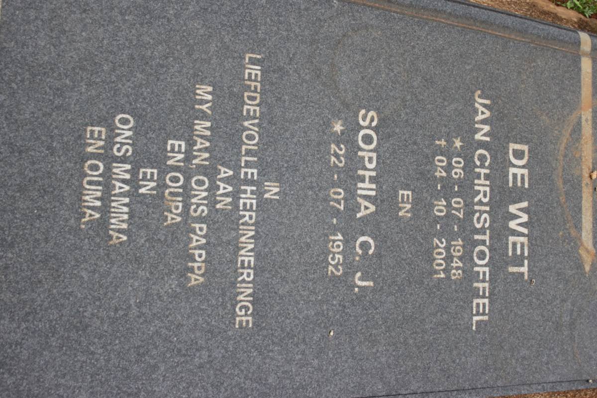 WET Jan Christoffel, de 1948-2001 &amp; Sophia C.J. 1952-