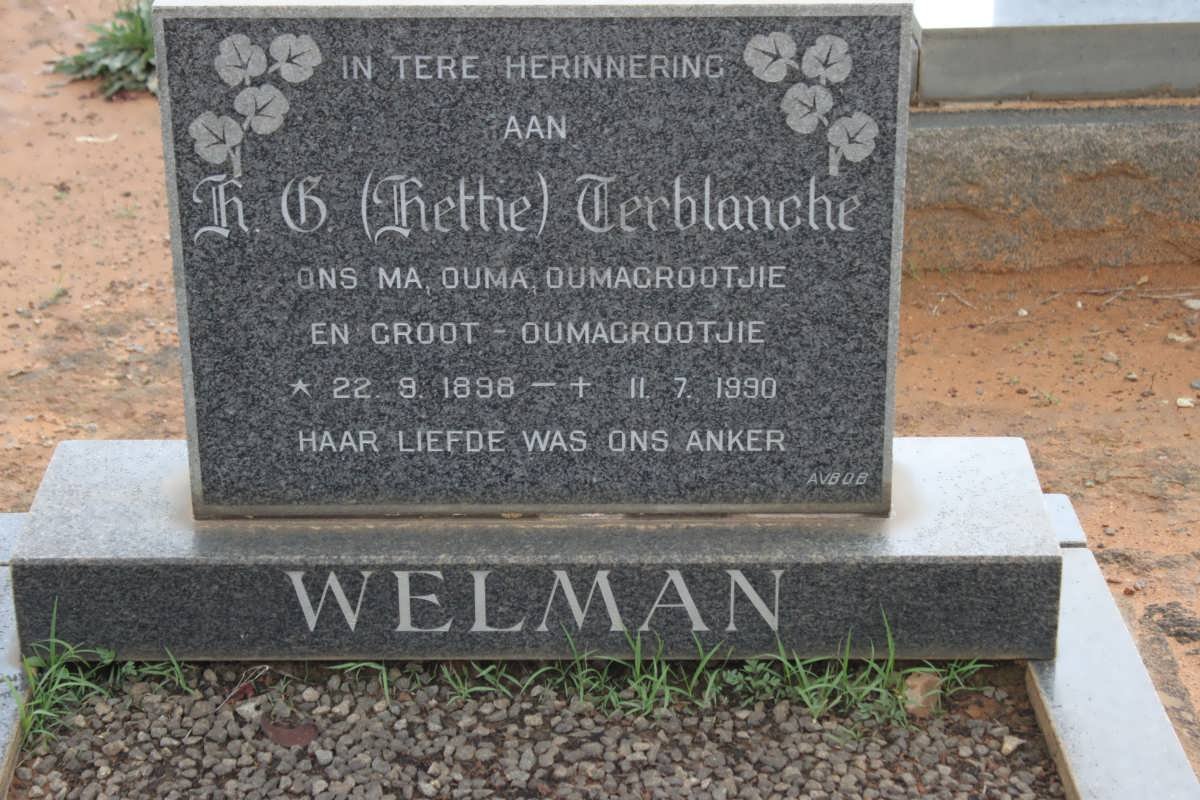 WELMAN H.G. nee TERBLANCHE 1898-1990