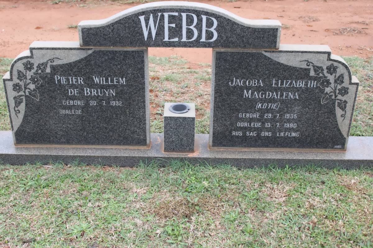 WEBB Pieter Willem de Bruyn 1932- &amp; Jacoba Elizabeth Magdalena 1935-1990