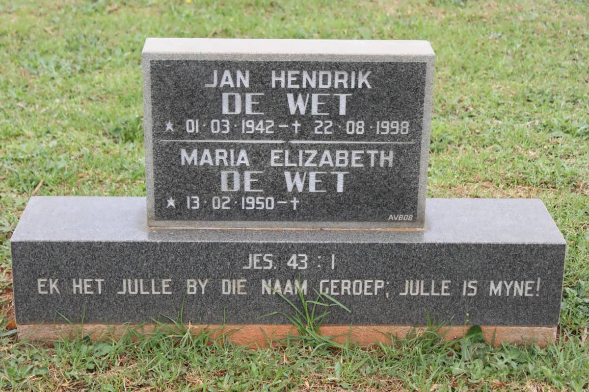 WET Jan Hendrik, de 1942-1998 &amp; Maria Elizabeth 1950-