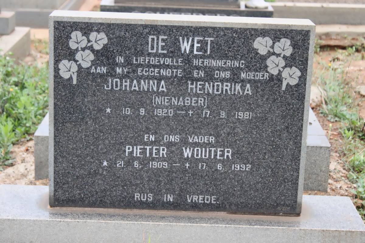 WET Pieter Wouter, de 1909-1992 &amp; Johanna Hendrina NIENABER 1920-1981