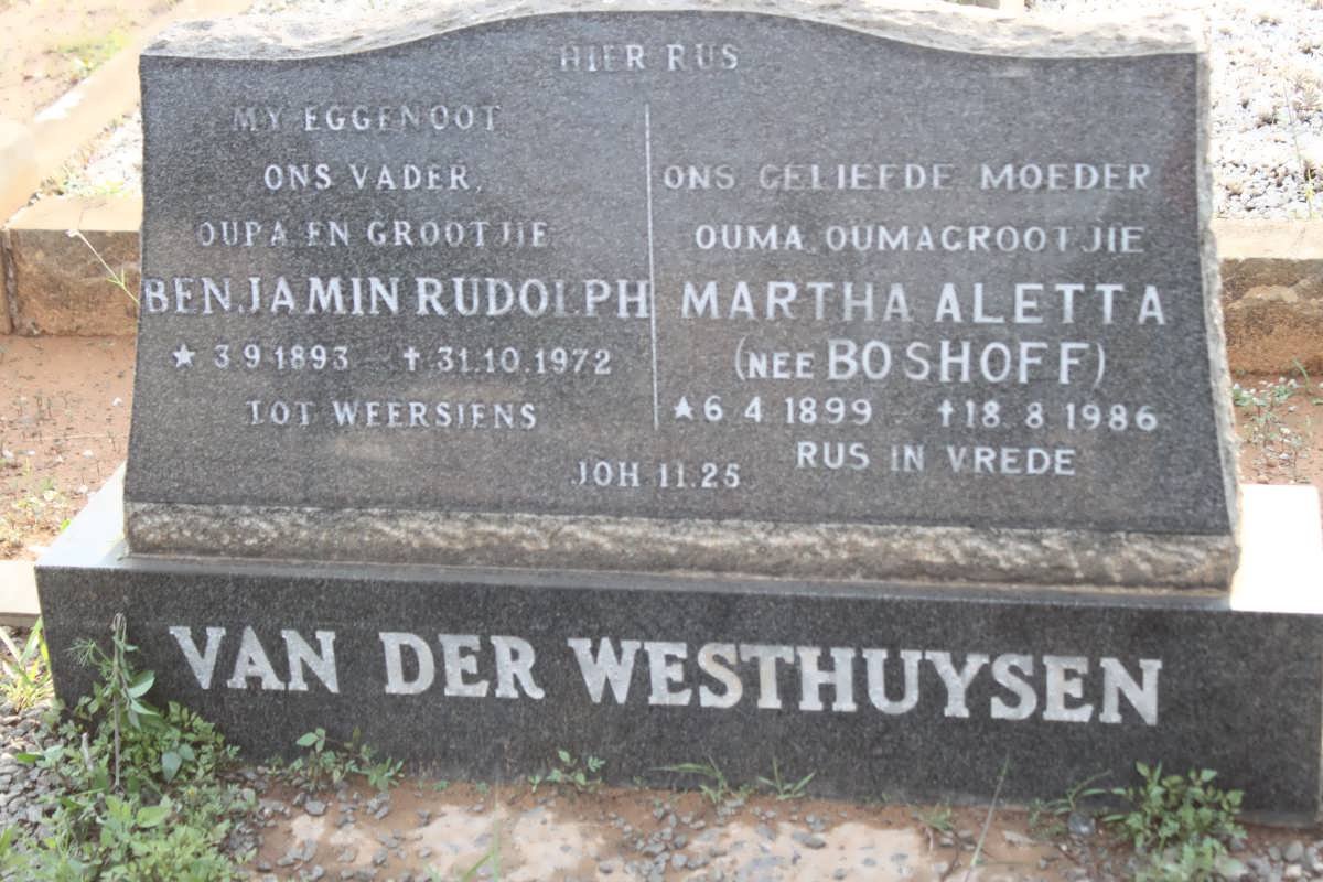 WESTHUYSEN Benjamin Rudolph, van der 1893-1972 &amp; Martha Aletta BOSHOFF 1899-1986