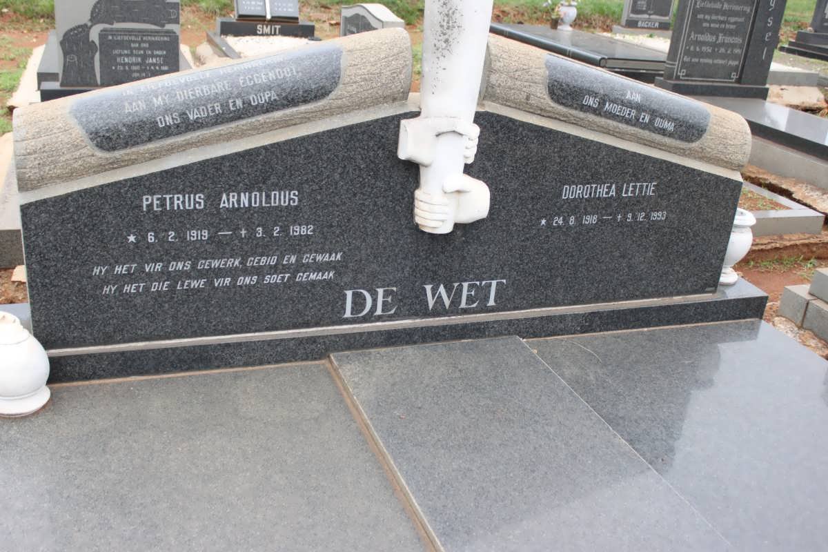 WET Petrus Arnoldus, de 1919-1982 &amp; Dorothea Lettie 1918-1993