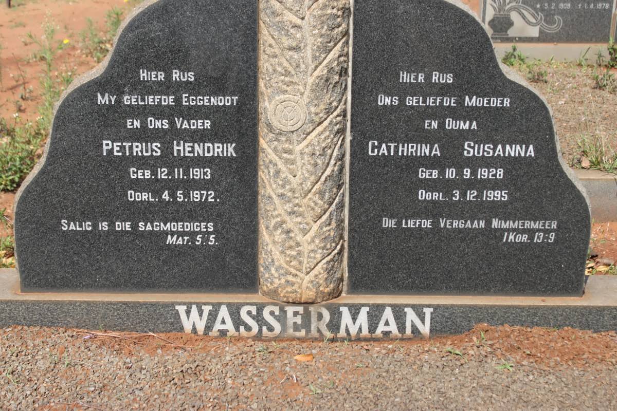 WASSERMAN Petrus Hendrik 1913-1972 &amp; Cathrina Susanna 1928-1995