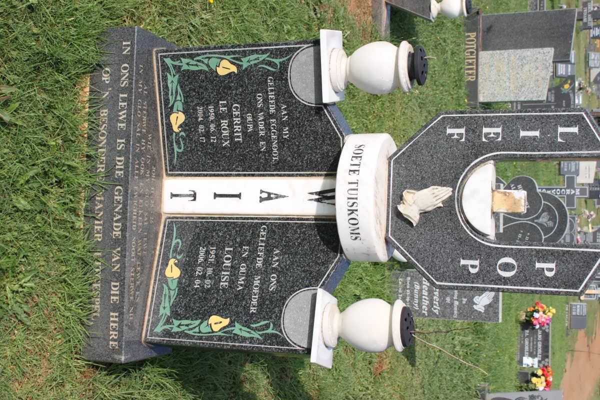 WAIT Gerrit Le Roux 1950-2004 &amp; Louise 1951-2006