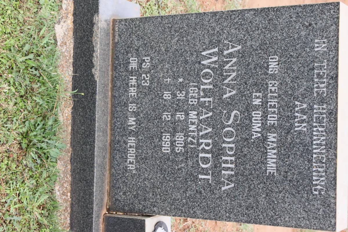 WOLFAARDT Anna Sophia nee MENTZ 1905-1990