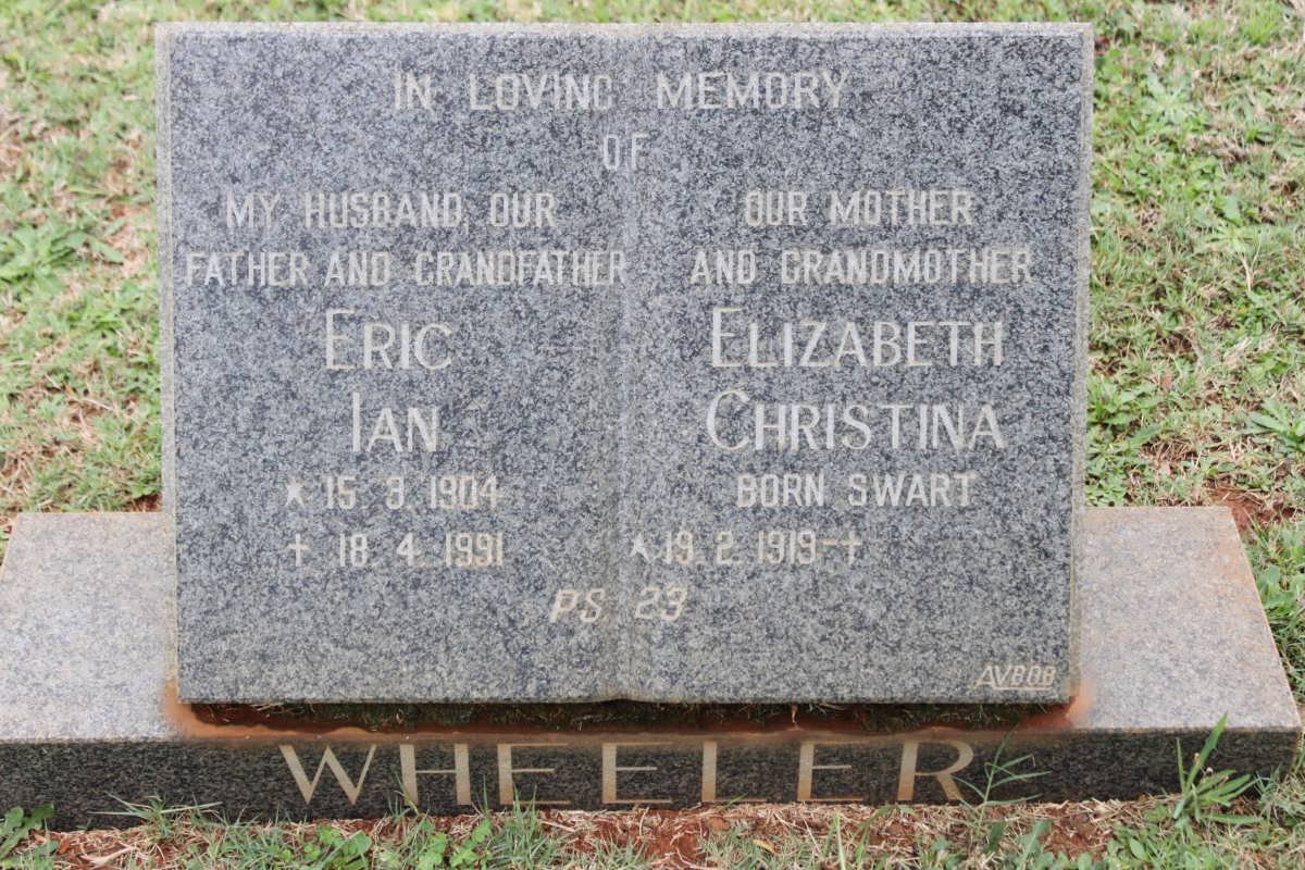WHEELER Eric Ian 1904-1991 &amp; Elizabeth Christina SWART 1919-