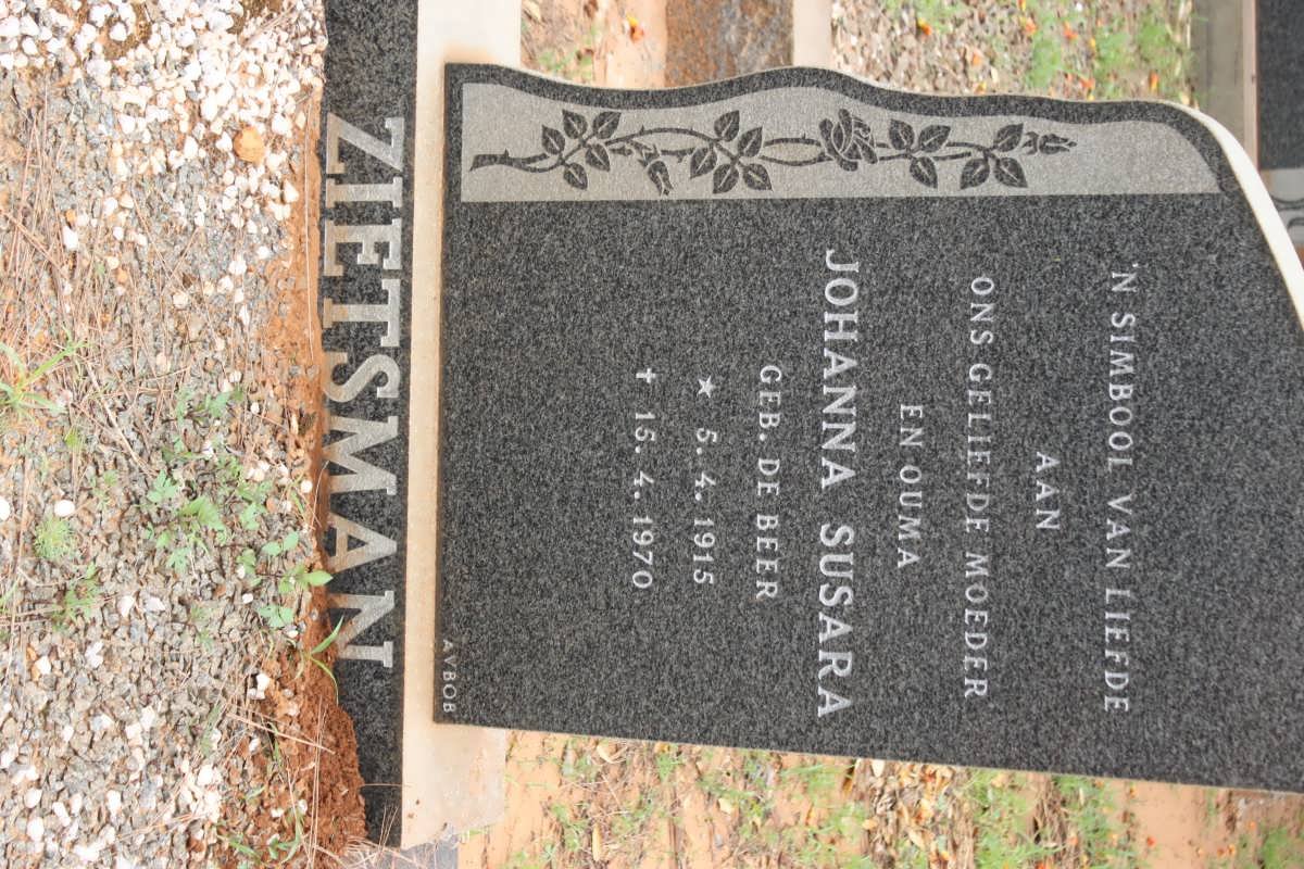 ZIETSMAN Johanna Susara nee DE BEER 1915-1970