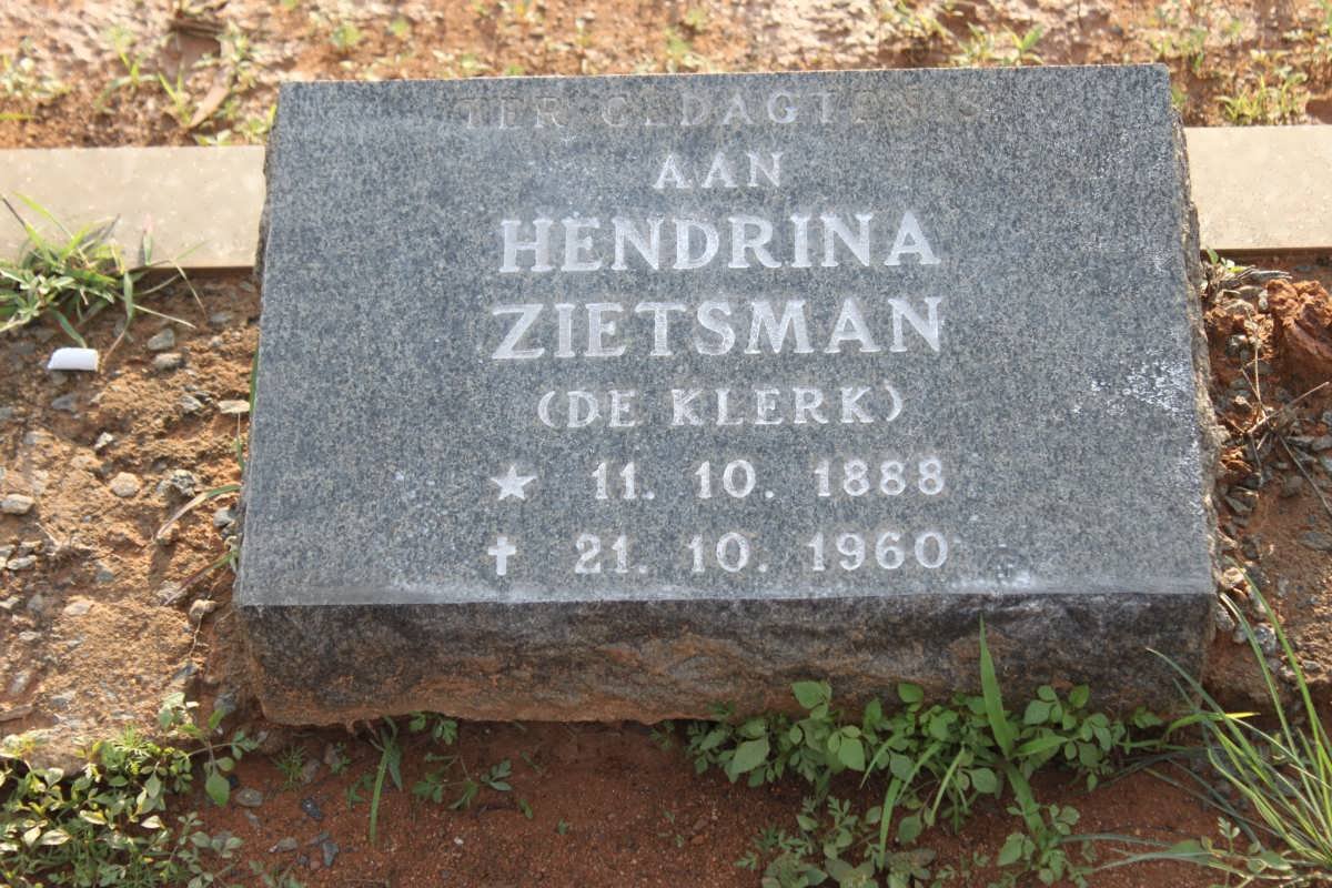 ZIETSMAN Hendrina nee DE KLERK 1888-1960