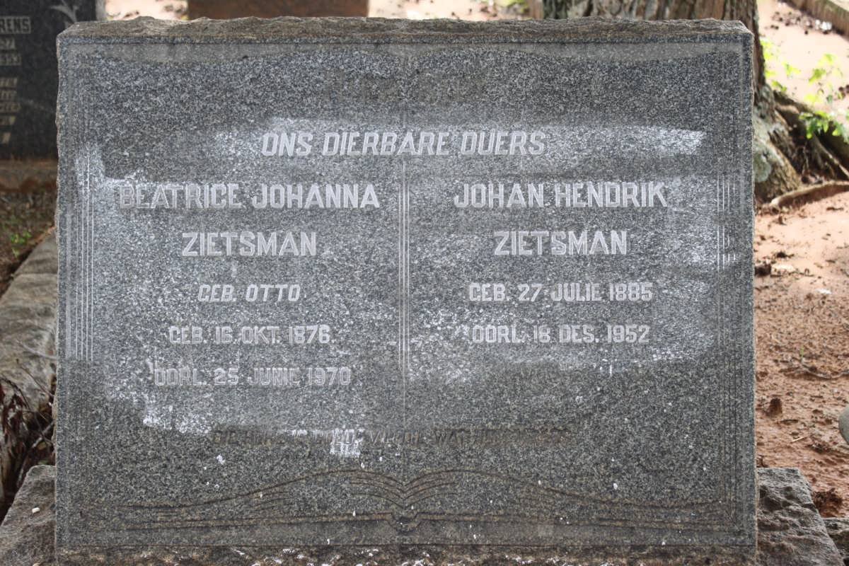 ZIETSMAN Johan Hendrik 1885-1952 &amp; Beatrice Johanna OTTO 1876-1970