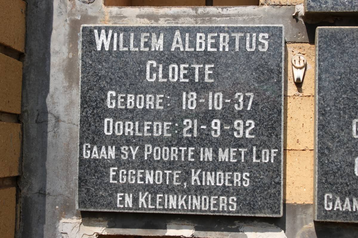 CLOETE Willem Albertus 1937-1992