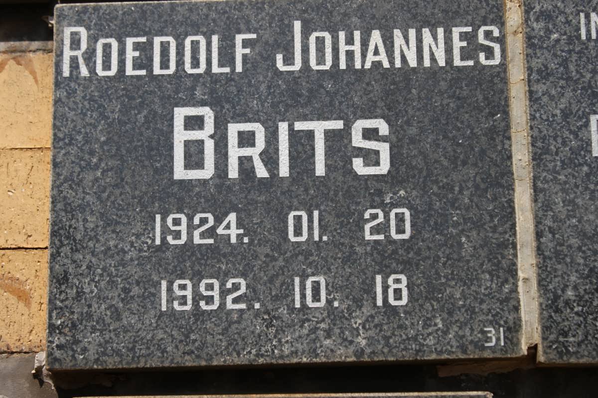 BRITS Roedolf Johannes 1924-1992
