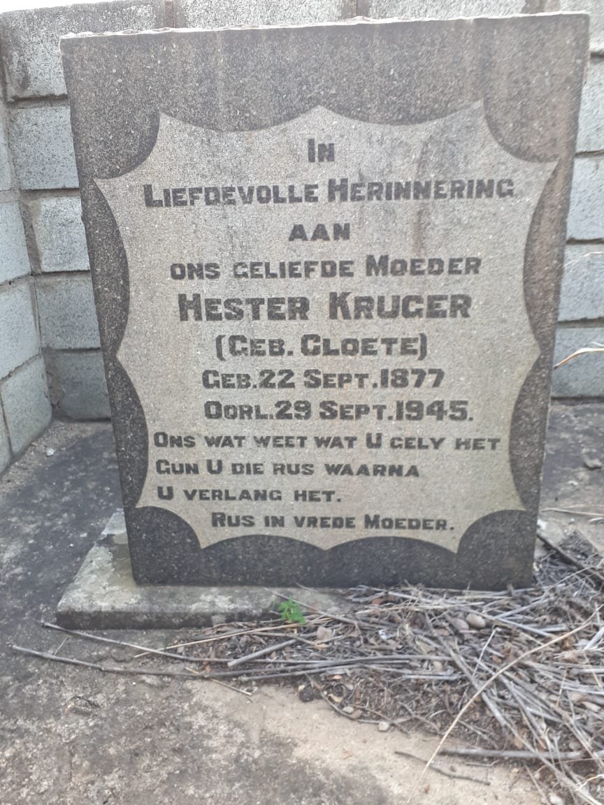 KRUGER Hester nee CLOETE 1877-1945