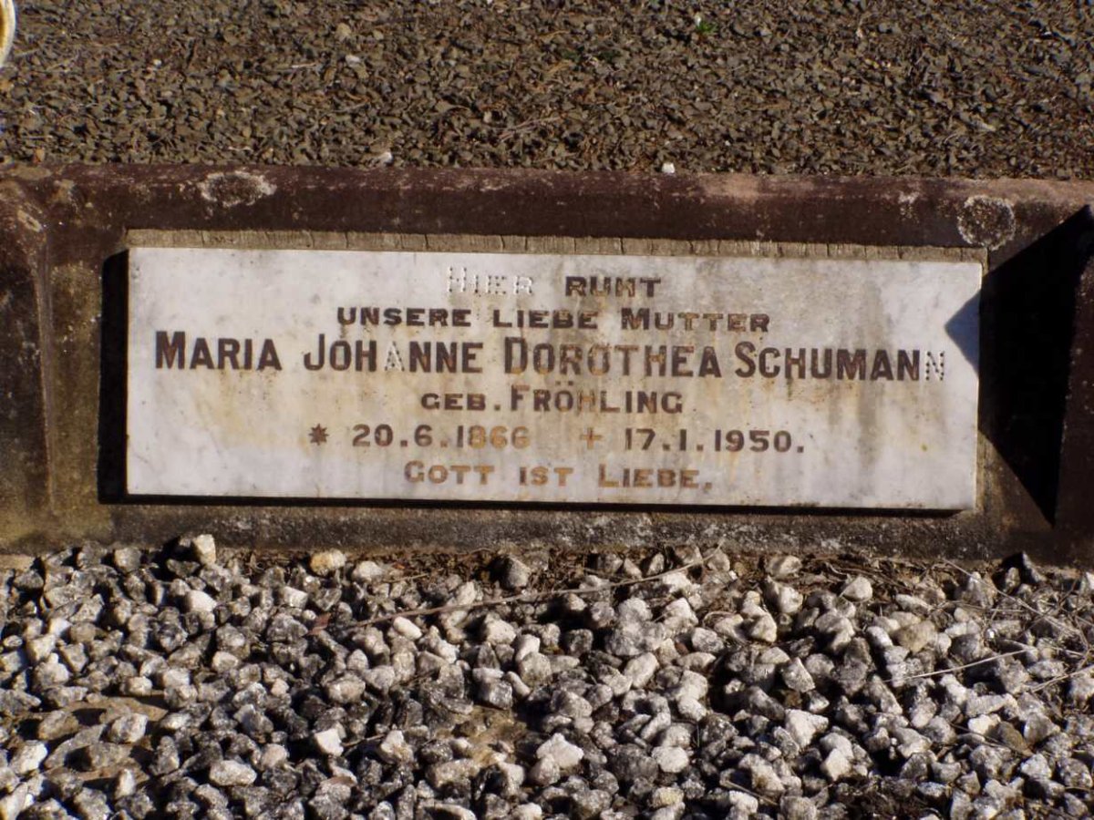 SCHUMANN Maria Johanna Dorothea nee FRONLING 1866-1950
