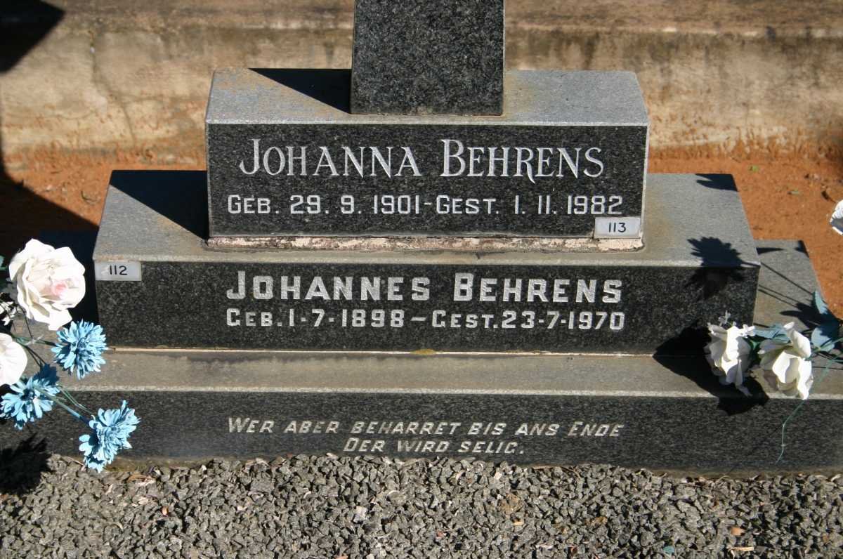 BEHRENS Johannes 1898-1970 &amp; Johanna 1901-1982