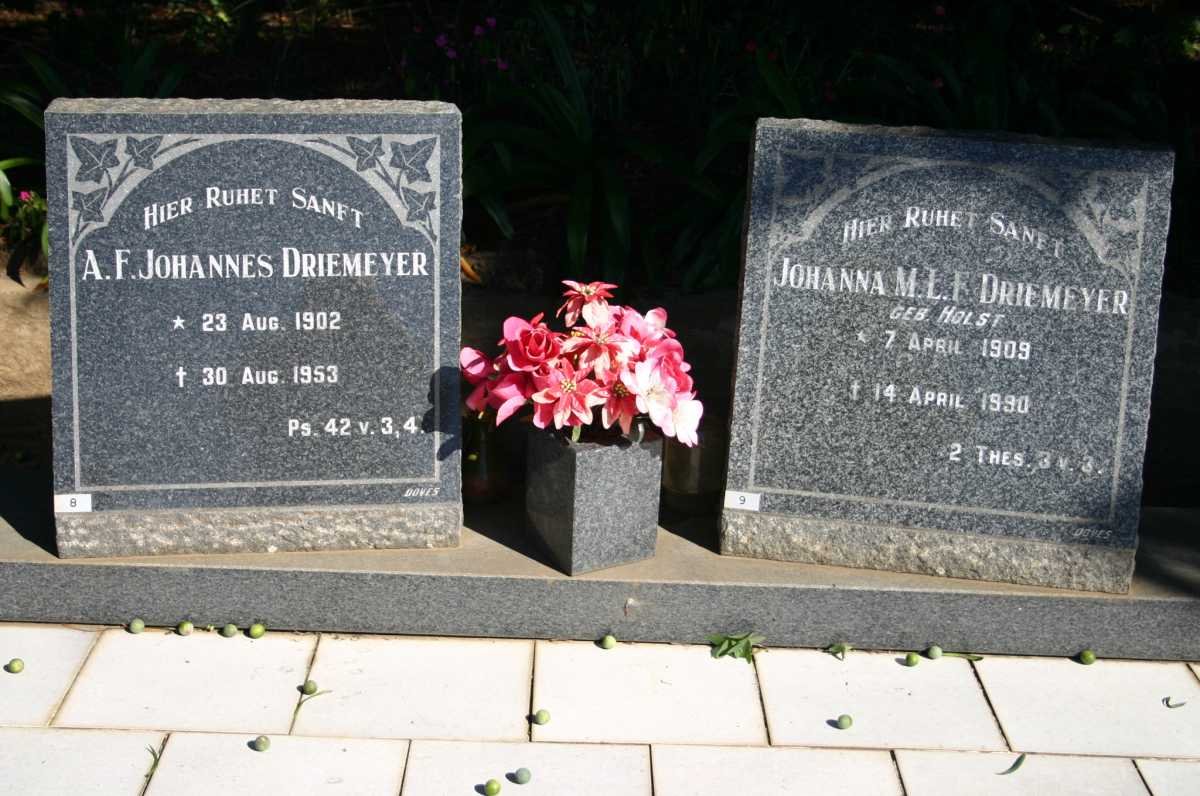 DRIEMEYER A.F. Johannes 1902-1953 &amp; Johanna M.L.F. HOLST 1909-1990