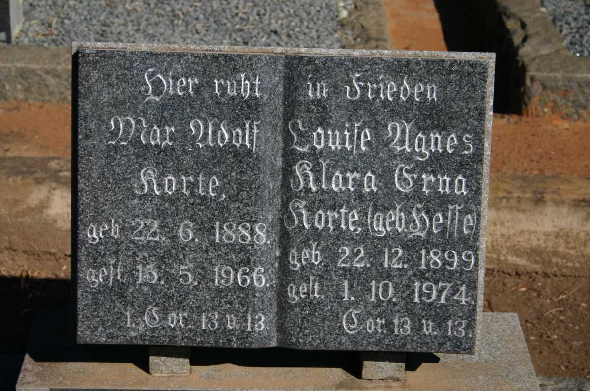 KORTE Mar Adolf 1888-1966 &amp; Louise Agnes Klara Erna HESSE 1899-1974