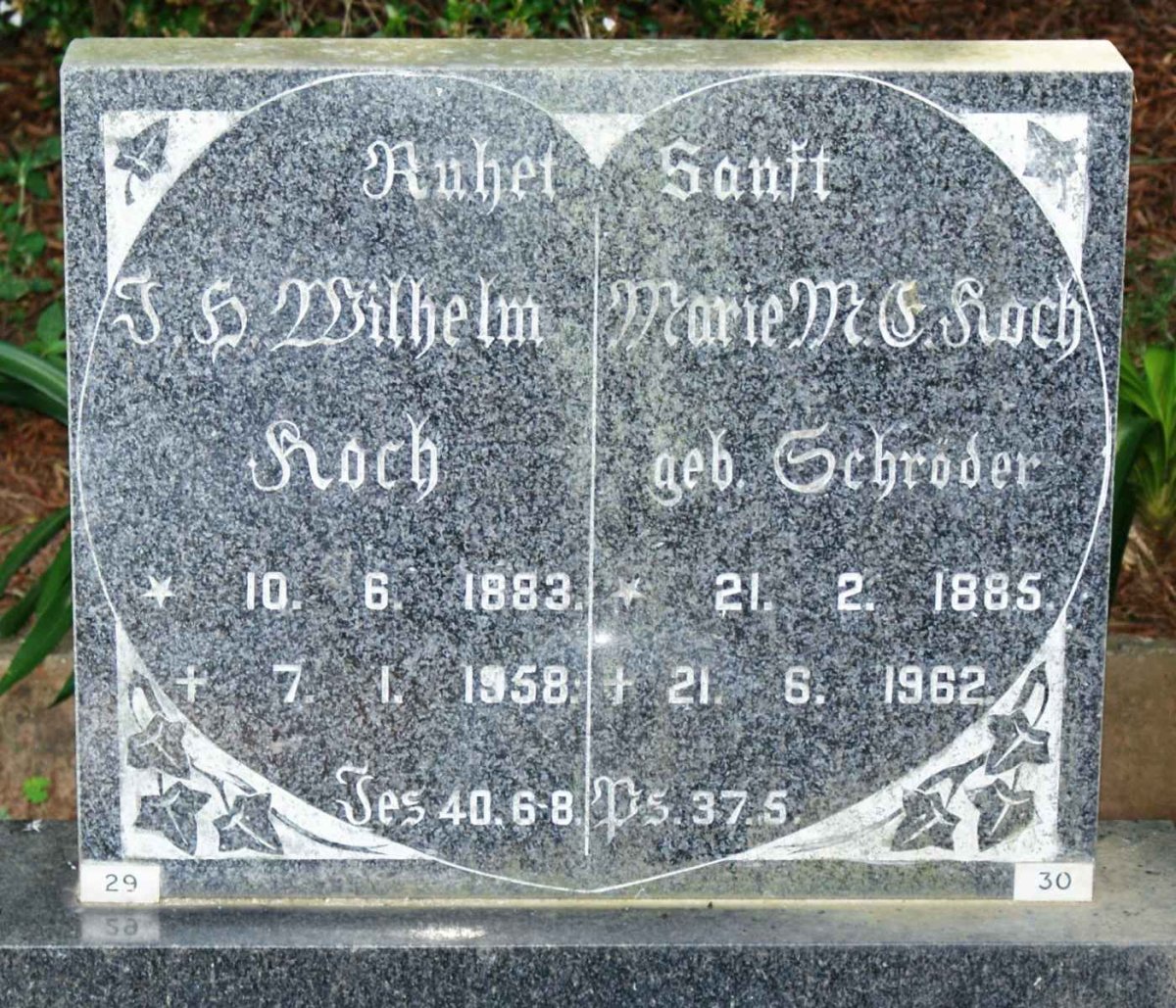 KOCH J.H. Wilhelm 1883-1958 &amp; Marie M.C. SCHRODER 1885-1962