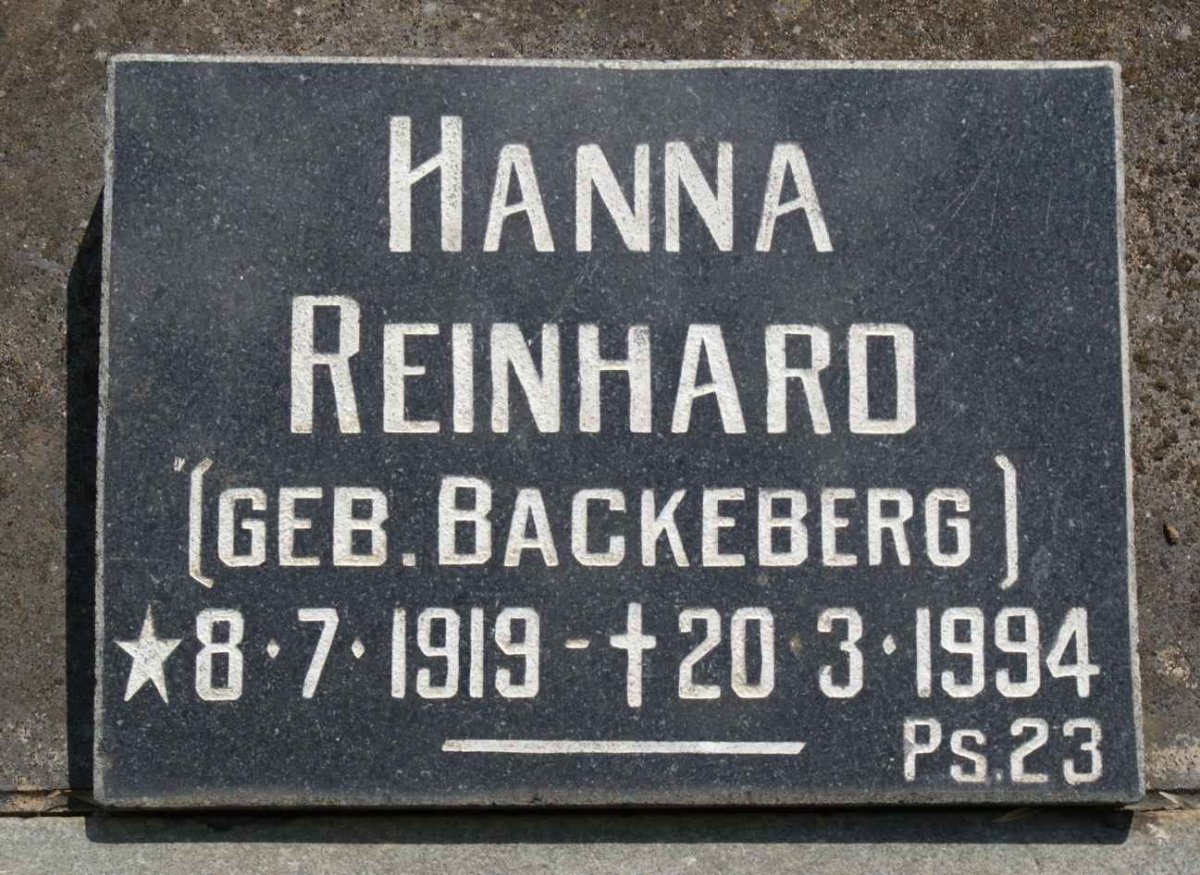 REINHARD Hanna nee BACKEBERG 1919-1994