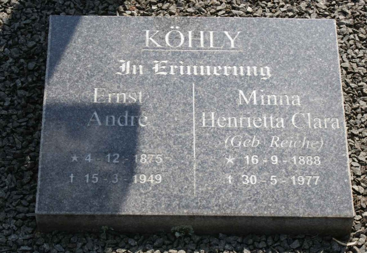 KOHLY Ernst Andre 1875-1949 &amp; Minna Henrietta Clara REICHE 1888-1977