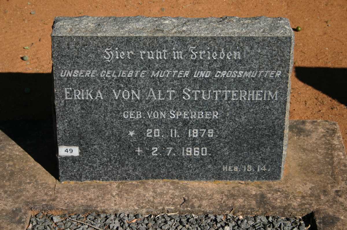 STUTTERHEIM Erika, von alt nee VON SPERBER 1879-1960