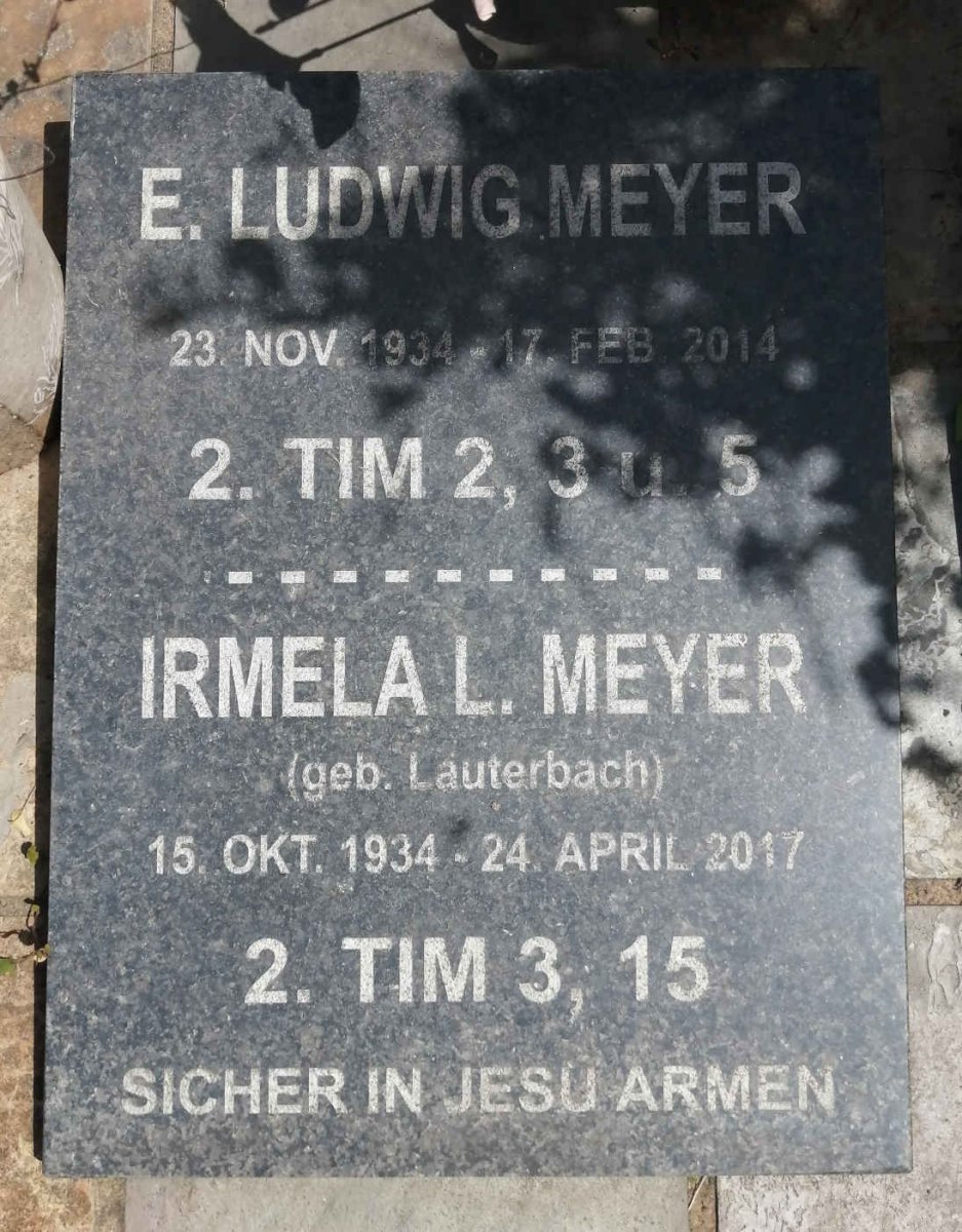 MEYER Ludwig E. 1934-2014 &amp; Irmela L. LAUTERBACH 1934-2017